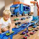 Truck Toys Car Track Set for 3 4 5 6 Years Old Boys, Carrier Truck Transporter Car Race Track with 12 Die-Cast Racing Car Toys, Birthday Gifts for Toddlers Kids Girls Age 3 4 5 6 7 8