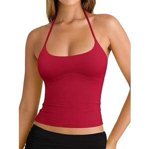 REORIA Women's Sexy Halter Backless Double Lined Tank Top Y2k Trendy Camisole Crop Tops, XL