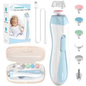 Rechargeable Baby Nail Trimmer Electric Baby Nail File, 15-in-1 Nail Clippers Filer Buffer Kit with Dust Cover LED Light for Newborn Infant Toddler Adult Toes Fingernails, Blue