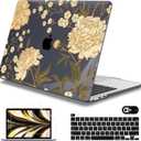 Mektron for MacBook Pro 13-inch Case 2022 2021 2020 Release A2338 M2 M1 A2289 A2251, Printed Plastic Hard Shell Cover for New MacBook Pro 13.3-inch Touch Bar Fits Touch ID，Peony Flowers C186