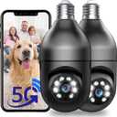 Light Bulb Security Cameras Wireless Outdoor, 5G& 2.4GHz WiFi Security Camera for Home security Outdoor Indoor, Motion Detection, Color Night Vision, Siren Alarm, Compatible with Alexa(2 Pack) (5G& 2.4GHz-Black)