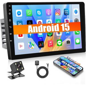 1G+32G Android 15 Radio 10.1 Inch Double Din Car Stereo with GPS Navigation Touch Screen Car Radios with Backup Camera, Support WiFi Bluetooth FM, Mirror Link+Dual USB