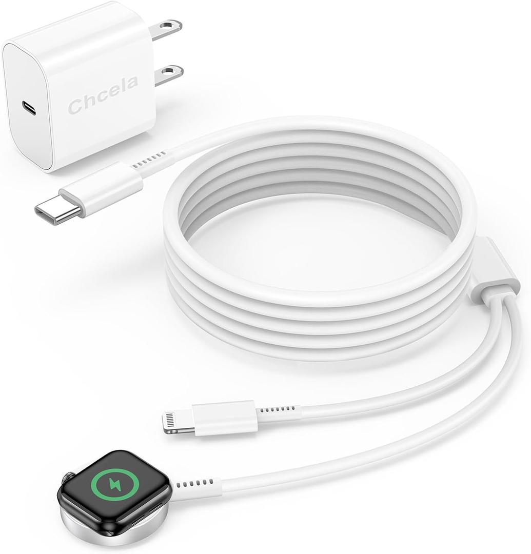 Apple Watch Charger,2-in-1 USB C Cable for iWatch & iPhone,6FT Fast Charging Cable with 20W Fast Wall Charger for Apple Watch Series 10/9/8/7/6/5/SE & iPhone14/13/12/AirPods (White)