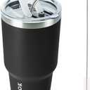 BJPKPK 30 oz Stainless Steel Tumbler with Lid and Straw Insulated Travel Coffee Mug Reusable Metal Thermal Cup,Black