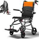19lbs Transport Wheelchair Lightweight Foldable, Wheelchairs for Adults with Adjustable Height, Narrow Transport Chair for Seniors, Portable Folding Small Travel Transfer Wheel Chair (Orange)
