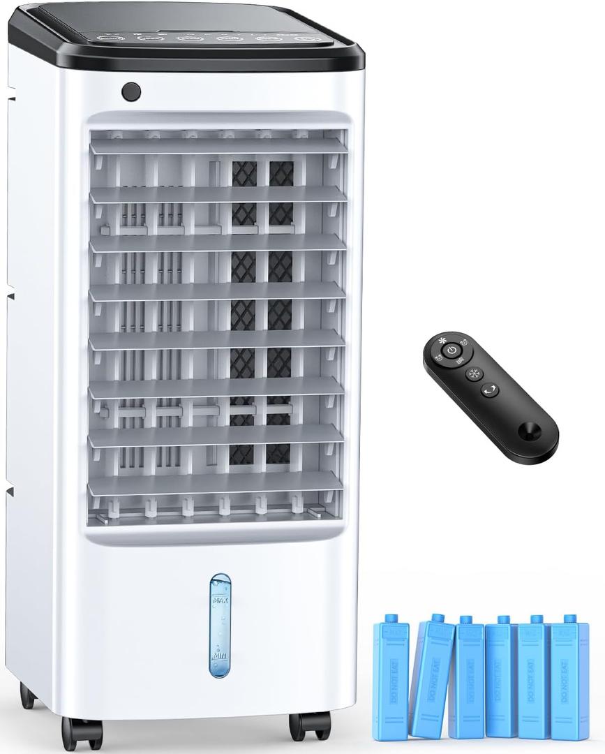 FANCOLE Windowless Portable Air Conditioners with 6 Ice Packs, 12H Smart Timer for Auto-off, 26Ft Remote, Top Fill Dual Tank, 3Speeds Evaporative Air Cooler, 70Auto Swing Swamp Cooler Air Conditioner (White)