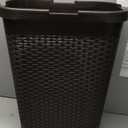 Mind Reader Slim Laundry Hamper with Lid, 60L Clothes Basket, Premium Wicker Design, Plastic, Brown