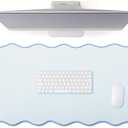 Scalloped Desk Mat Large Scalloped Piping Cute Desk Mat Aesthetic Preppy Table Pad Large Nonslip Pad with Edge Stitching Waterproof Gaming(Blue,31.5 x 15.75 Inches)