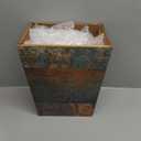 Kathfly 2 Pcs Wood Trash Can & Tissue Box Holder Set, Boho Distressed Wood Wastebasket with Antique Bronze Handle & Matching Square Tissue Box Cover, Farmhouse Rustic for Home, Bathroom, Kitchen