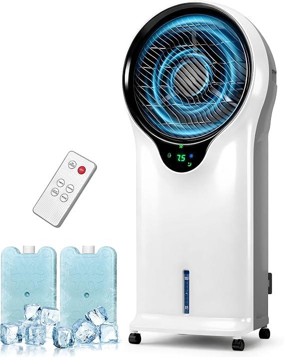 Rellytech 3-in-1 Evaporative Air Cooler, 35’’ Protable Swamp Cooler Indoor with 3 Modes&3 Speeds, 5.5L Water Tank Cold Air Cooler, Air Cooler for Room, Office with Oscillation, 2 Ice Packs