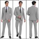 Linen Men Suit Set Casual Tuxedo 2 Piece Regular Fit Blazer One Button Solid Jacket and Pants for Prom Wedding Party (Gray, L)