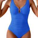 B2prity One Piece Swimsuit for Women Tummy Control Ruched Bathing Suit V Neck Push Up Swimwear (Large, Royal Blue)