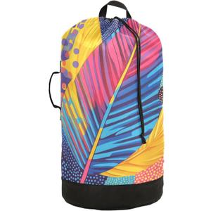 Leaves Polka Dot Fuchsia Nylon Travel Laundry Bag for Luggage Dirty Heavy Duty Dirty Clothes Organizer with Drawstring Closure & Shoulder Straps Clothes Hamper Bag for College Dorm Apartment