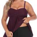 Avidlove Women Tankini Swimsuits Two Piece Bathing Suit with Shorts Retro Sailor Stripe Dot Tankini Set Wine Red, XXXL