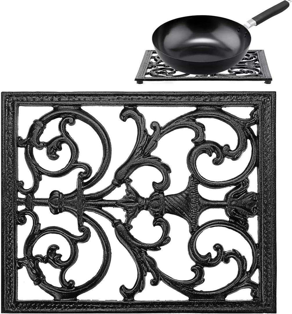 Sumnacon Extra Large Trivets for Hot Dishes,14.9 x 12 Inch Cast Iron Trivet with Rubber Feets,Heat Resistant Trivets for Hot Pots Pans,Metal Trivet for Kitchen Counter Dining Table Cooktop Stovetop (Black)