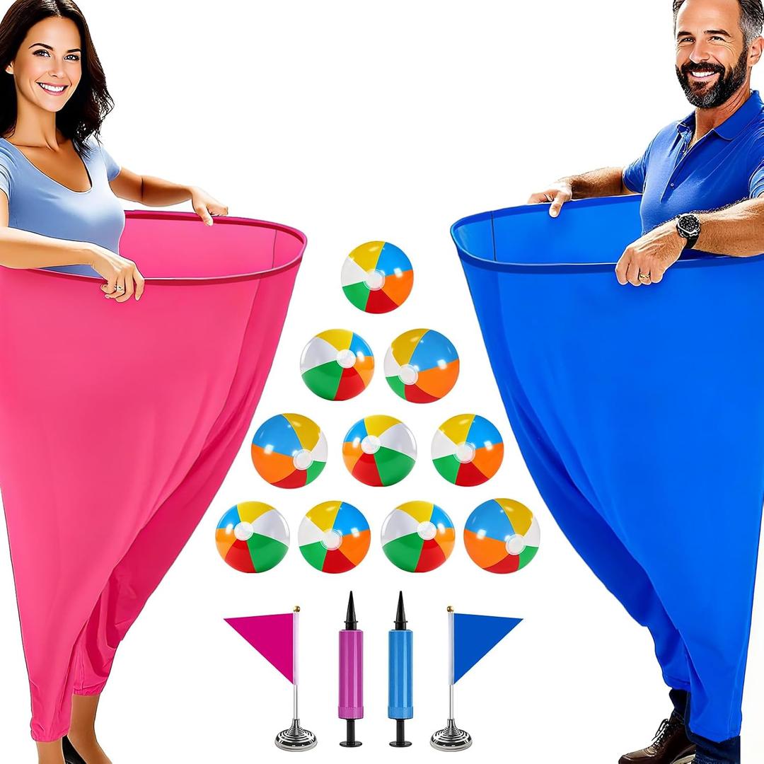 Granny Pants Yard Game for Adults (40 in * 31.5 in),2Pcs Granny Pants Outdoor Games with 10 Bouncy Balls,2 Pumps & Flags, Granny Pants Game for Family Carnival Party Reunion Gathering(Large)