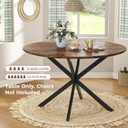 Unovivy 47 Inch Round Dining Table for 4,Space Saving Circle Dining Table with Pedestal Metal Frame,Farmhouse Wood Round Kitchen Table for Living & Dining Room,Rustic Brown