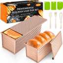 2Pack Loaf Pans with Lids  2.2 LB & 1 LB Dough Capacity, Non-Stick Carbon Steel Bread Pans for Homemade Sandwich and Sourdough Bread, Corrugated Toast Mold (Gold)