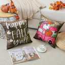 2 x Artscope Fall Decorative Throw Pillow Covers 16x16 Inch Set of 4, Happy Fall Pumpkin Truck Thankful Grateful Blessed Outdoor Farmhouse Pillow Cases for Home Sofa Couch-Pink Brown