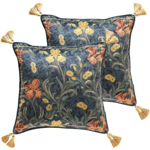 patdrea Designer Vintage Folk Velvet Throw Pillow Cover 18x18 inches,Blue Quaint Wild Blooming Floral Pattern,Decorative Square Pillowcases Cushion for Bed Living Room Outdoor Car,Pack of 2