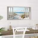 Beach Window Wall Art Canvas: Relaxing Bedroom Living Room Blue Ocean Coastal Scene Picture Modern Tropical Sea Landscape Painting Print Decor Horizontal Summer Seascape Artwork for Home, 40"L x 20"W