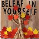 100 Pcs Fall Tree Classroom Bulletin Board Decorations Pumpkin Maple Leaf Bulletin Board Paper Cutouts Be-Leaf in Yourself with Glue Points for Classroom School Home Wall Decor