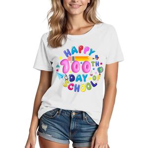 100 Days of School Shirt for Women:Crew Neck Short Sleeve Teacher Higher Quality T-Shirt (XX-Large)
