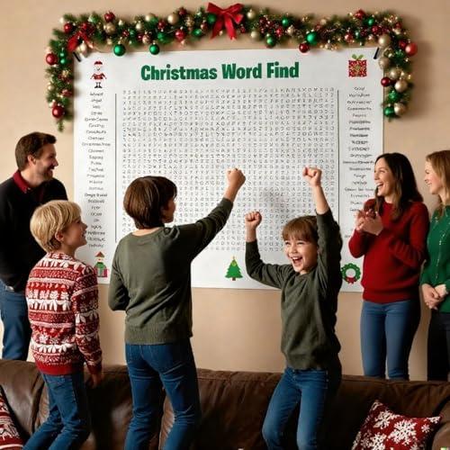 Jumbo Christmas Word Search Poster – Giant 36"x24" Wall Game, Giant Christmas Activity Poster for Families, 50 Words Fun Interactive Holiday Party Activity