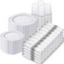 Nervure 700PCS Silver Plastic Plates - Silver Plastic Dinnerware Sets for 100 Guests - 200 Disposable Plates, 300 Silverware, 100 Cups, 100 Napkins for Wedding & Party (White and Silver)