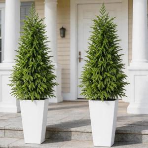2-Pack 4FT Potted Topiary Trees Artificial Outdoor, Norfolk Pine Faux Tree, UV Resistant Artificial Trees for Home Decor Indoor Front Porch Decor Tall Fake Plants