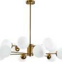 KCO Lighting 12-Light Glass Globe Sputnik Chandelier Light Fixture Mid Century Modern Chandeliers Brushed Brass Chandelier Milk White Glass Ceiling Light Fixture (Gold+White)