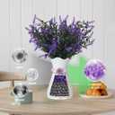 4-in-1 Scented Faux Lavender Vase Set - 4 Purple Artificial Flower Stems, Plastic Hollow Out Vase, Odor Absorbing Nano Mineral Crystal Beads, Lavender Scent Granules for Home Decor Air Refresh