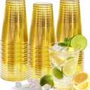 12 oz Clear Plastic Cups Disposable Gold Plastic Cocktail Glasses 50 Pack Drinking Disposable Wine Cups for Party Birthday Wedding Graduation