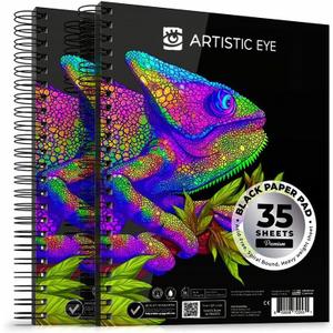 ARTISTIC EYE 9x12 Premium Black Paper Pads, Spiral Bound Sketchbook, Pack of 2, 70 Sheets (150g/m2), Acid-Free Drawing Paper, Ideal for Kids, Teens & Adults