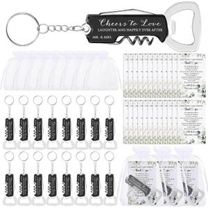 Jingmore 25 Sets Wedding Favors for Guests Bulk Cheers to Love Wine Bottle Opener Keychains Thank You Cards with Organza Bags for Bridal Shower Engagement Party Wedding Guest Souvenirs