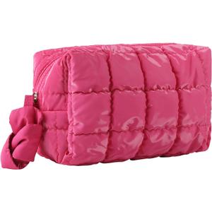 Quilted Makeup Bag，Travel Cosmetic Bag Travel for Women Down Waterproof Material/Travel Essentials Ideal Gift for Women & Girls（Magenta）