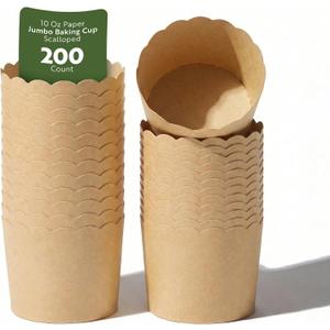 Restaurantware Panificio Premium 10 oz Kraft Paper Jumbo Baking Cup: Paper Baking Cups Perfect for Muffins Cupcakes or Mini Snacks - Scalloped - Disposable and Recyclable - 200ct Box