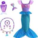 Little Girls Princess Mermaid Costume for Girls Dress Up with Accessory for Christmas Birthday Party Supplies (4-5 Years, Purple-blue)