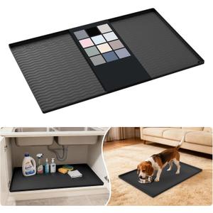 URMONA Waterproof Silicone Under Sink Mat 31'' x 22'' Shelf Liner for Kitchen and Bathroom, Cabinet and Counter Protector, Storage and Organizers, Litter Mat, Pet Cat Puppy Essentials(Dark Grey)