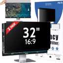 [2 Pack] 32 Inch Privacy Screen for Computer Monitor 16:9 Aspect Ratio, Eye Protection Anti Blue Light Glare Shield, 32inch Removable Black Blackout Anti Spy Desktop Security Private Filter