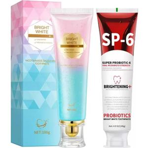 Niacinamide Whitening Toothpaste, Combined with SP6 Probiotic Toothpaste Powerful Whitening Combination in The Morning and Evening Natural Gentle Care Repair Enamel and Protect Teeth (2)