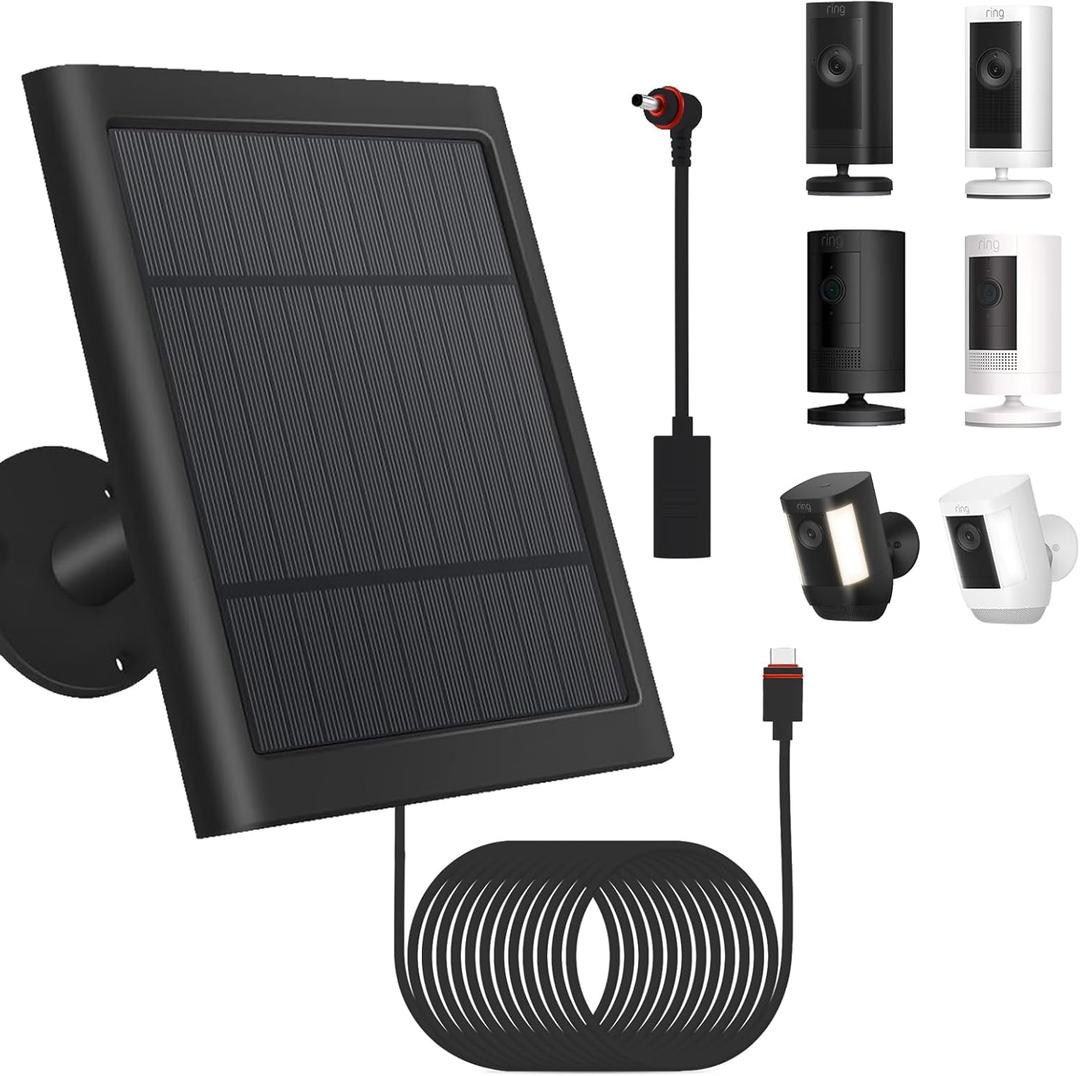 1 Pack - Solar Panel for Ring Security Camera Spotlight Cam Plus/Pro(Battery) Stick Up Cam/Pro Wireless Outdoor with 10FT/3M Long Cable Dustproof Waterproof BK (Dark Black)