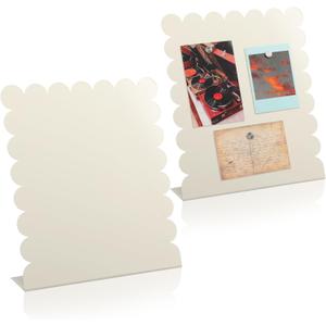 Gueevin 2 Pcs Magnet Board Standing Magnetic Metal Board for Desk and Wall 12.6" x 11" Scalloped Magnetic Display Stand for Memos, Photos and Documents Home Office School Supplies(White,Medium)