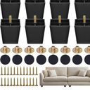 8 Pack 3 Inch Furniture Replacement Legs,Square Tapered Feet Sofa Legs with T-Nuts Screws for Legs Sofas,Chairs,Cabinets,Dressers,Beds,Black (8, 3 inch)