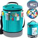 Expandable Yarn Storage Organizer, Crochet Bag & Yarn Tote with Zipper Closure, Yarn Holder for Crocheting and Knitting for Yarn Skeins, Hooks, Needles,Accessories  Gift for Crafters (Teal-)