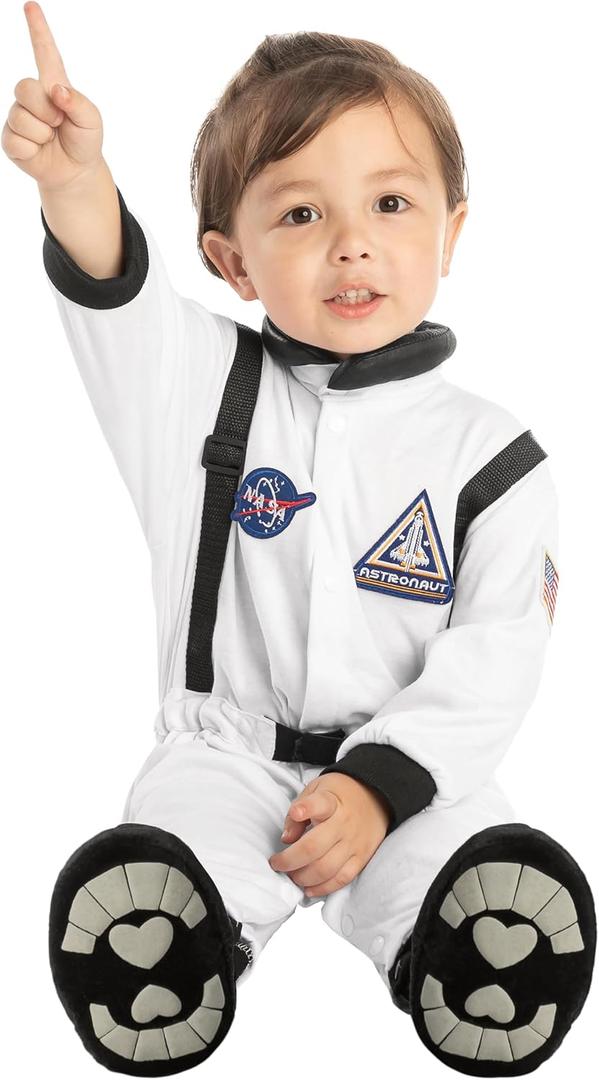 Spooktacular Creations Toddler Halloween Astronaut Costume, BabyJumpsuit, Pilot Costume with Boots for Infant Cosplay (Small (06-12 Mos), White)