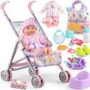 Baby Doll with Stroller Set for Realistic Pretend Play for 3 4 5 6 7 Year Old Toddler Girls Gifts. Baby Stroller Toys includes 12.5-inch Baby Dolls, 2 sets Doll Clothes and 17 PCS Doll Accessories