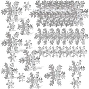 AmazingSpark 45 Pcs Winter Paper Snowflake Table Decorations 3 Sizes 3D Snowflake Tabletop Centerpiece Signs Silver Table Decor for Christmas Winter Wonderland Home Party Holiday Decor Supplies