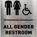 All Gender Restroom Sign by GDS - ADA Compliant, Wheelchair Accessible, Raised Icons, & Grade 2 Braille - Includes Adhesive Strips for Easy Installation - Bathroom Sign, Bathroom Signs for Business, Restroom Signs for Business - 6" W x 8" H (Brushed Aluminum) - Made in USA