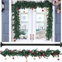 Black Garland Hanger with 8.8 ft Christmas Pine Garland for Mantel Holder for Door Frame Adjustable to Different Door Widths Decorative Xmas and Holiday Decoration No Nails or Screws